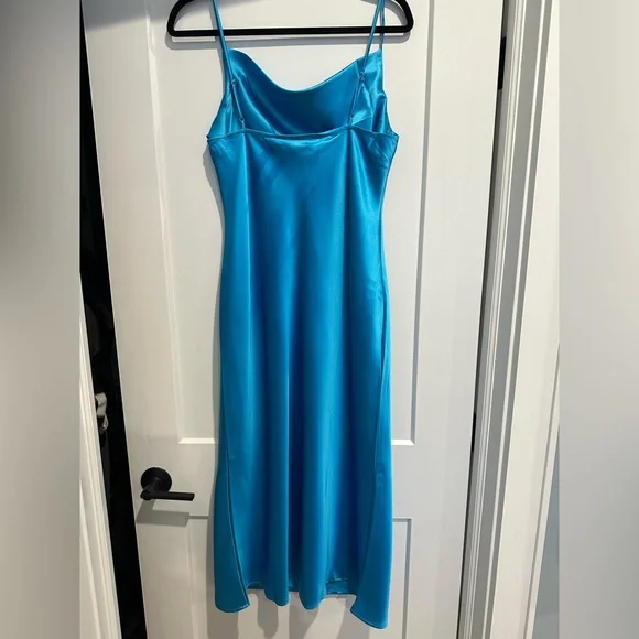 Sleek Blue Satin Slip Dress - Picture 5 of 7